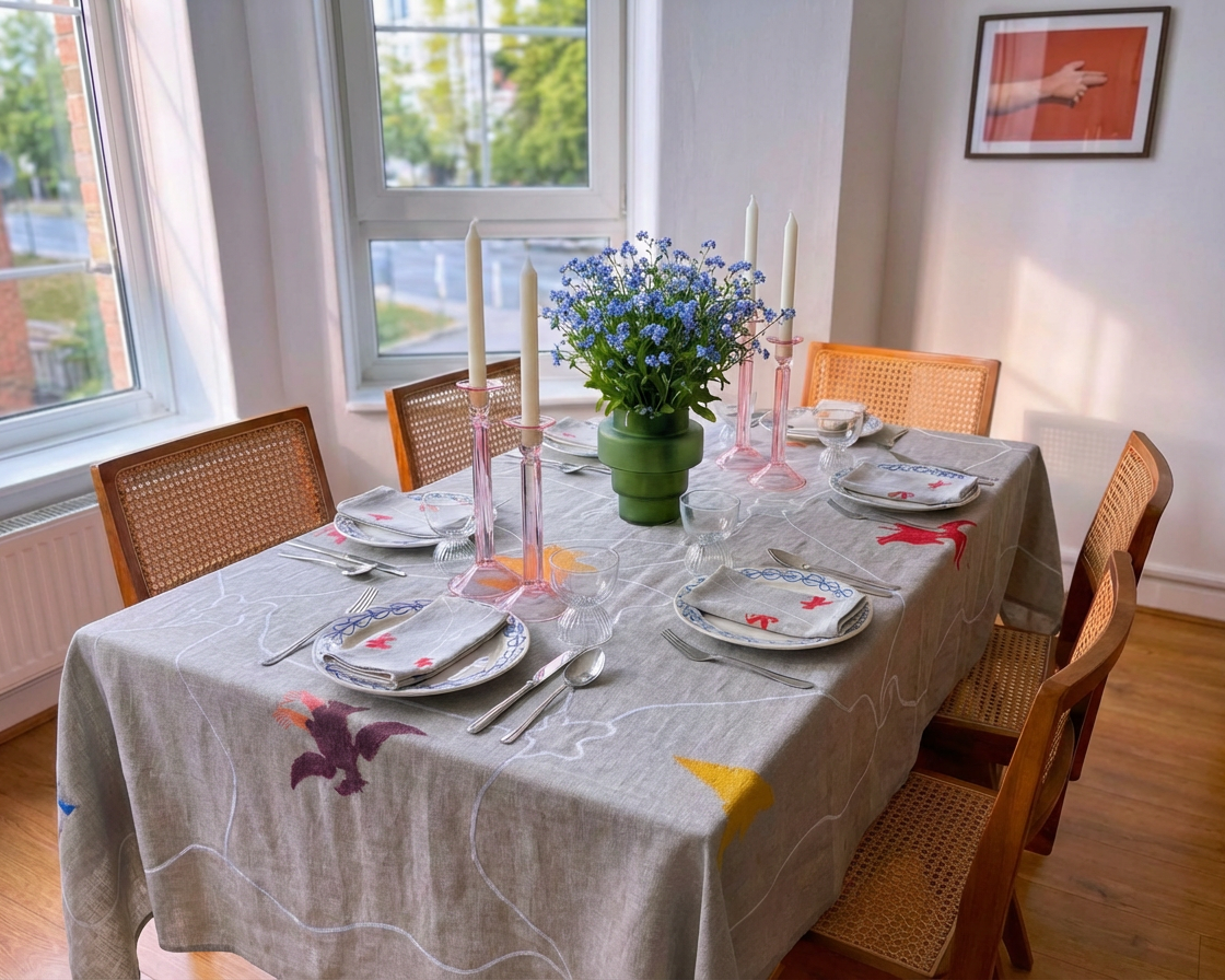 Asafo Birds Tablecloth - Grey